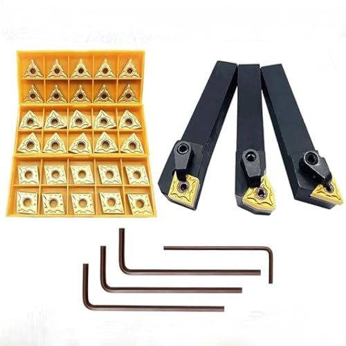 ASZLBYM 5/8 36PCS indexierbare Hartmetalldrehmaschine Werkzeuggriff Bohrsatz MTJNR1616H16+MWLNR1616H08+MCLNR1616H12 mit CNMG 431+WNMG 431+TNMG 331 indexierbare Hartmetall-Drehblätter.