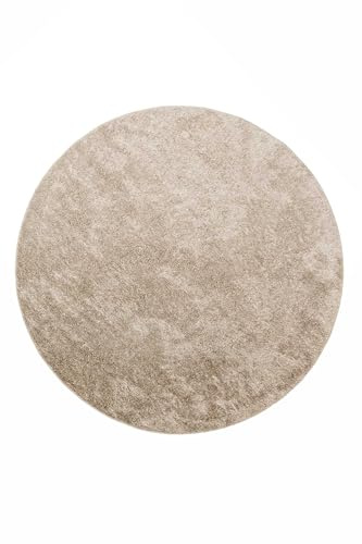 Entdecke den Flavio von Homie Living: EIN vielseitiger Hochflor Teppich für anspruchsvolle Einrichtungen und höchsten Komfort (120 cm rund, Sand beige)