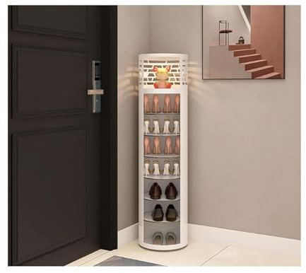 schuhablagen Rundes Schuhregal, um 360° drehbarer Schuhschrank mit 4000 K LED-Sensorlicht, Metall-Schuhständer, verstellbares Regal, modische Schuhregale luxuriös