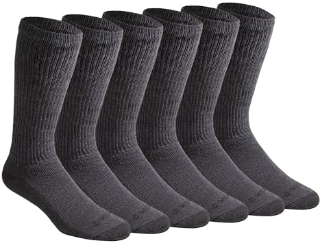 Dickies Men's Dri-Tech Moisture Control Boot-Length Socks, Available in L-XL (6, 12, 18 Pairs), Charcoal (6 Pairs), Large