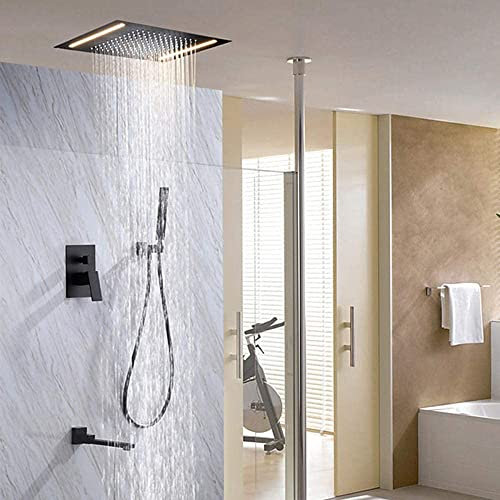 Set de Ducha Juego de ducha empotrada Alcachofa de ducha con manguera 360X500 Mm Ducha fija Cuadrada de acero inoxidable Alcachofa de ducha con aumento de presión para baño
