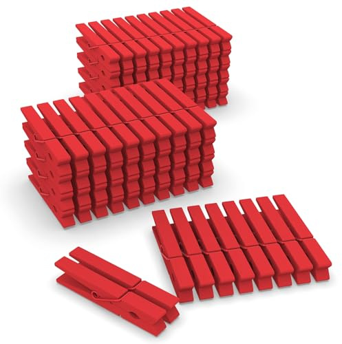 Wäscheklammern aus Holz, 7,4 cm, Rot, 100 Stück | Lebendig für Bastelarbeiten, Klassenzimmer-Dekorationen, Kleidung, Bilder, Wäsche, Massivholz, keine Splitter, farbecht