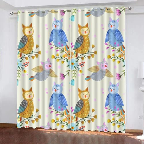 GIOVIA 3D Eule Gardinen Abdunkelnde Cartoon Tiere Kindervorhänge Vorhang mit ösen 2er Set Vorhänge Blickdicht Verdunkelungs für Kinderzimmer Schlafzimmer Wohnzimmer B 140 X H 160 cm