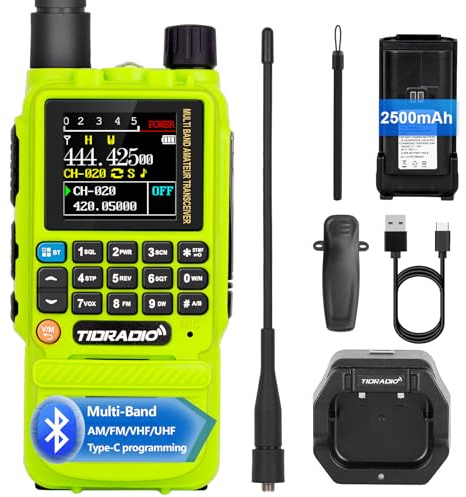 TIDRADIO TD-H3 Ham Radio Handheld UK, Airband Reception, APP/Web Bluetooth Programming, 8-Band, Freq Copy, DTMF, NOAA Weather, 2500mAh, Dual Band Two Way Radiofor Survival-Green,1 Pack
