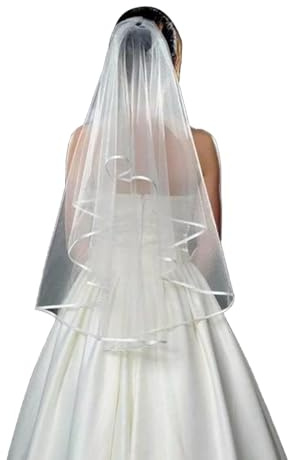 Caiguoer Weißer Hochzeitsschleier, Brautschleier mit 2 Ebenen mit Kamm für Brautdusche, Junggesellinnenabschied für Frauen und Mädchen, Weiß, 1