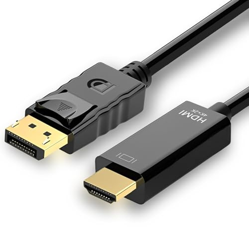 4K-Displayport auf HDMI-Kabel, 1,8 m, kein HDMI-auf-Displayport-Adapter, Display-Port auf HDMI-Kabel, 1,8 m, für Dell, Lenovo, HP, Laptop, Desktop, PC, Monitor, TV, GPU, NVIDIA, AMD, DP auf