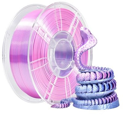 iBOSS PLA PLUS, PLA+ 3D-Drucker-Filament, 1,75 mm, zweifarbiges Seidenfilament, glänzendes 3D-Druck-Filament, Co-Extrusion, 1 kg (2,2 lbs), Silk zweifarbig Silber Violett