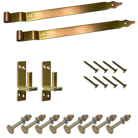 BRESKO Ladenband gekröpft mit Kloben und Schrauben Set 300-800 mm Torband Türband Scharnier Bandscharnier Tor Gartentor Beschlag (Gelb verzinkt, 400x30x3 mm)