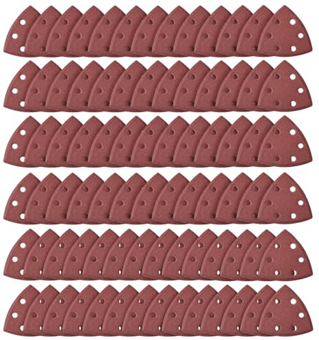 Hook and loop sander pads, 80 Pieces 90mm Triangle Sander Pads 6 Holes Triangle-Sandpaper Disk Assorted 40/60/80/120/ 180/240/320/400 Grits Hook & Loop Multitool Sandpaper for Sanding and Polishing