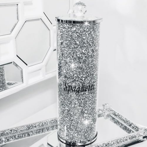 DEENZ Spaghetti Jar Crushed Diamond Glass Spaghetti Jar Crystal Storage Crystal Display Gift Present For All Occasion Home Decor (Silver)