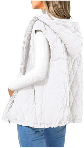 OVARA Ladies Quilted Gilet with Hood Sleeveless Padded Jackets Womens Winter Outdoor Warm Thermal Vests Outerwear Body Warmers Outdoor Casual Hooded Padded Gilets