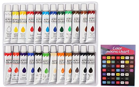 Dsacxixai Gouache-Farben-Set, 24 Farben pro Tube 12 ml, stark deckendes Acrylfarben-Set, mit Farbkarten, glatte Tinte, Malwerkzeuge, geeignet für Stoffsteinmarkierungen