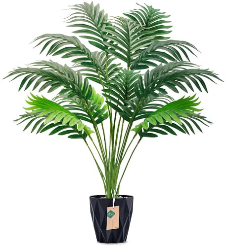 Der Rose 28'' Fake Palm Tree Large Artificial Palm Plants Outdoor for Home Living Room Porch Balcony Garden Decor Indoor (Black Pot)
