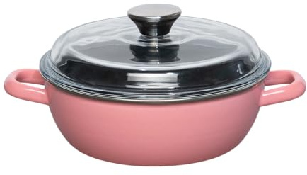 Riess, 0043-114, Schmorpfanne hoch mit Glasdeckel Ø 20cm, PINK, Emaille, Herstellung in Österreich, LBH: 27,5x21,1x13,2cm, 1,500kg, Emailliert
