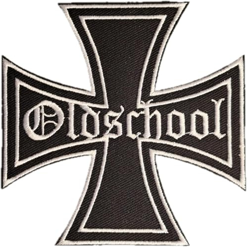 Parche bordado termoadhesivo para planchar o coser: «Old School» | Cruz de Malta Biker anudable/aplicable adhesivo para motociclistas DIY (Patch Biker)