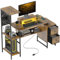 HOMCOM Escritorio Industrial Mesa Escritorio con Luces LED Estación de Carga Soporte para Monitor Control Remoto y Tablero Perforado para Oficina Estudio 142x50x126,5 cm Marrón Rústico