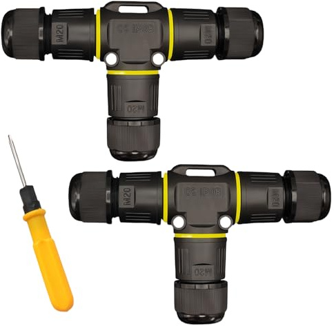 GOEDCH 2 x connettori per cavi impermeabili IP68: manicotto di collegamento del cavo di terra a 3 pin, scatola di giunzione a T, scatola terminale, connettore per cavi, manicotto di collegamento per