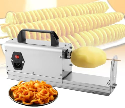 VNATWGOO Cortador De Papas En Espiral EléCtrico Profesional, Cortador Tornado Comercial para Papas Fritas Rizadas Y Hot Dogs con Forma De Espiral, Acero Inoxidable con 2 Cuchillas