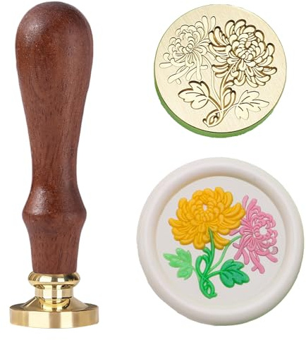 Ychostamp Vaxsigillstämpel – vintage blommig design, höst krysantemum sigillvax stämpel för bröllopsinbjudningar, bokstäver, botanisk höst blomma gravyr