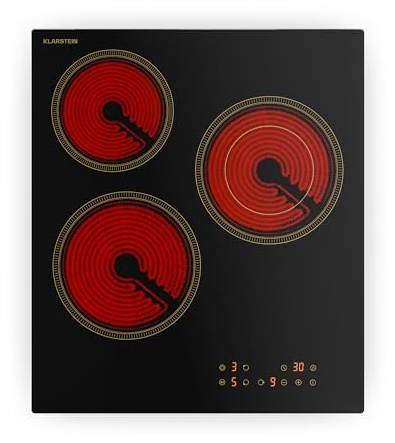 Klarstein Victoria Piani Cottura in Vetroceramica - 45 cm, 3 Zone, 5000 W, Touch Slider, Timer, Blocco Bambini, Design Retrò, Piano Cottura Elettrico Vetroceramica