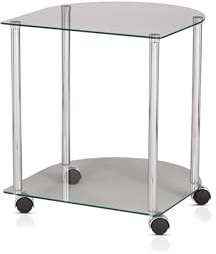 KHG Beistelltisch Halbrund Sicherheits-Glas, 5 kg, vielseitig einsetzbar | mit Ablagefach, Gestell aus Metall silber-Chrome mit Rollen, Sofatisch Nachttisch fürs Wohnzimmer oder Schlafzimmer