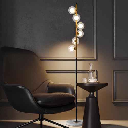 KlkrzJwy Lampada Da Terra In Vetro A Globo Da 63 Di Metà Secolo, Alta In Marmo A 6 Luci Con LED G4 Dimmerabile, Lampada Da Terra In Ferro Dorato Per Soggiorno E Studio