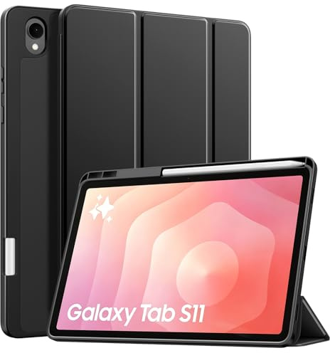 TiMOVO Funda para Samsung Galaxy Tab S11 11 Pulgadas 2025, Negro | SM-X730/X736B, Soporte para Lápiz Óptico, Parte Trasera de TPU Suave, Auto Activación/Reposo, Protectora Delgada