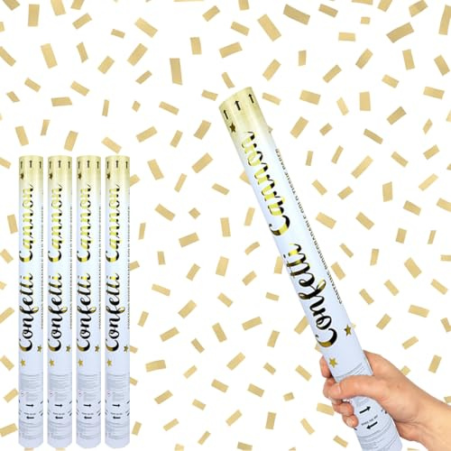Gold Paper Biodegradable Large Confetti Cannon 50cm – Pack of 4 – Party Poppers Environment Friendly Confetti Popper Shooter for Weddings, Parties, Celebrations & Events