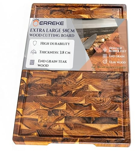 Erreke Tabla de Madera de Teca End Grain, 58x38x3.8 cm, Extra Grande