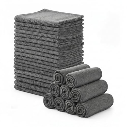 Hestya 30 Pcs Microfiber Face Cloths Fast Drying Face Wash Cloth Reusable Facial Cleansing Cloths for Adult Spa Sport Beauty (Grey Charcoal,25 x 25 cm)