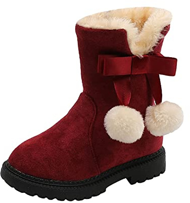 Generisk vinter barn fashionabla - och vintersnöstövlar för flickor, tjocka, halkfria, varma och bekväma, enfärgade dragkedja vinterskor 32, röd, 31 EU