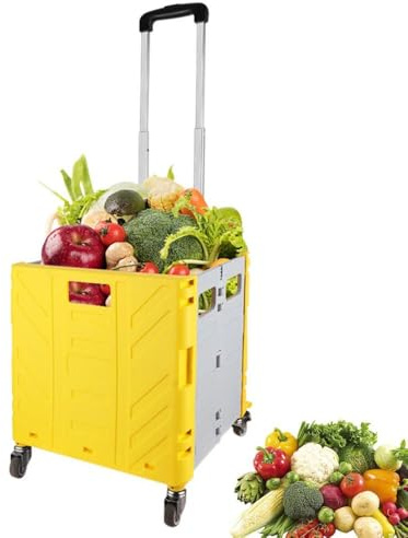 Verktygsvagn Rullande låda med hjul Vikbar rullande draglåda Kraftig förvaringsvagn teleskophandtag for matinköp(Yellow)