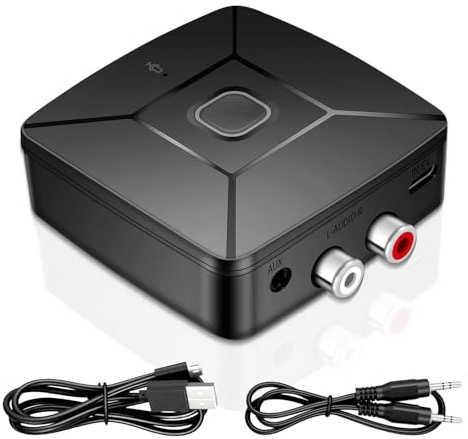 Bluetooth 5.4 empfänger für stereoanlage mit SBC, AAC Dekodierung,Hi-Res Dekodierung, Bluetooth Adapter aux (3,5-mm-Klinke auf 2 Cinch-Buchsen),AVRCP, A2DP, HFP, HSP Bluetooth-Protokolle,USB-C