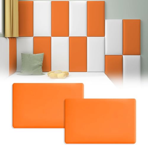3D Orange Wall Panels - Pack of 2, 30x40 cm Decorative Upholstery Panels for Bed Headboard, Impact Protection, Kids Room Cushioning, Soft Wall Padding