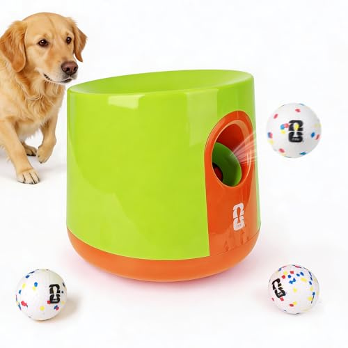 ALL FOR PAWS Lanzador automático grande de bolas para perros con 3 bolas EPTU, máquina lanzadora de bolas, juguete interactivo para perros para ejercicio mental y físico, lanza hasta 65 pies