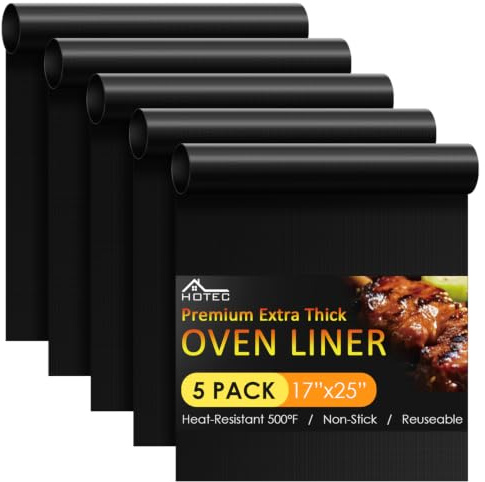 HOTEC 5 Pack Heavy Duty Oven Liners for Bottom of Oven, 17x25 Large Heat Resistant 500°F Non-Stick Oven Mats, BPA & PFOA Free Dishwasher Safe, Compatible with Electric/Gas/Toaster Ovens & Grill