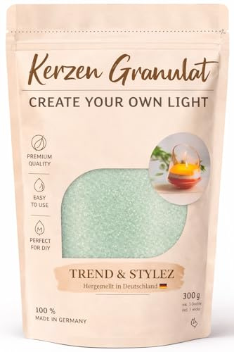 Kerzengranulat 300g inkl. 3 Dochte – Premium Kerzensand zum Kerzen selber machen – Geruchsneutrales Wachsgranulat für DIY Deko, Hochzeit & Upcycling – Made in Germany (Smaragd Grün)