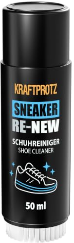 Sneaker Re-New Schuhreiniger 50 ml - Schuh Reinigungsschaum gegen Flecken | Schaumreiniger, Integrierte Bürste, ohne Ausspülen, sauber, Schmutz und Flecken entfernen, Schuhpflege, Sneaker Arbeitsschuhe