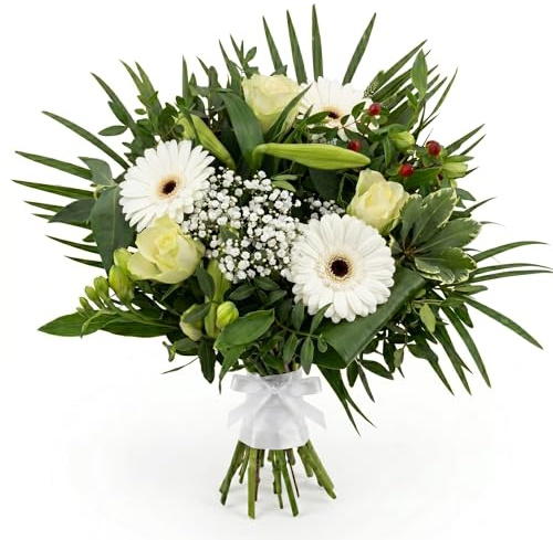Blumenstrauß-Set Weiß Rose Spezial mit Toffifee (125g) und Grußkarte, 21 Stiele