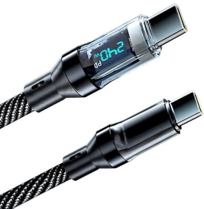 SEASJHBAY Cavo USB C, 240 W, 2 m, con indicatore LED, cavo di ricarica USB C con display trasparente, cavo USB C da 240 Watt per MacBook Pro, iPhone 16/15, Galaxy S23 Ultra, cavo dati per ricarica