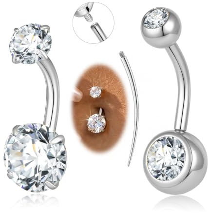 DAILI Belly Button Bars Silver Surgical Steel Belly Button Piercing 14G
