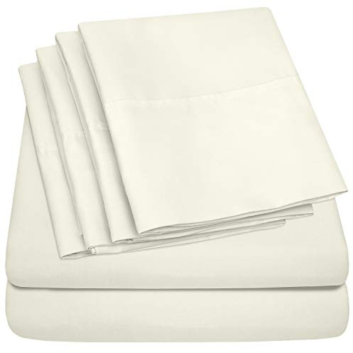 Sweet Home Collection Queen Sheets Ivory - 6 Piece 1500 Supreme Collection Fine Brushed Microfiber Deep Pocket Queen Sheet Set Bedding - 2 Extra Pillow Cases, Great Value