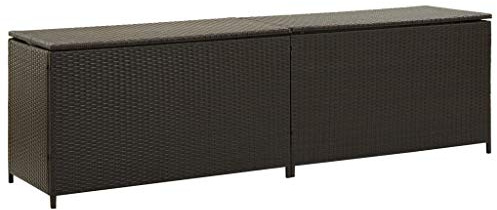 Festnight Gartenbox Garten Aufbewahrungsbox Outdoor Aufbewahrungstruhe Kissenbox für Garten Poly Rattan 200×50×60 cm Braun