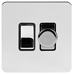 Soho Lighting Polished Chrome Flat Plate Dimmer and Rocker Switch Combo Blk Ins Screwless (2 Way Switch & Trailing Dimmer)