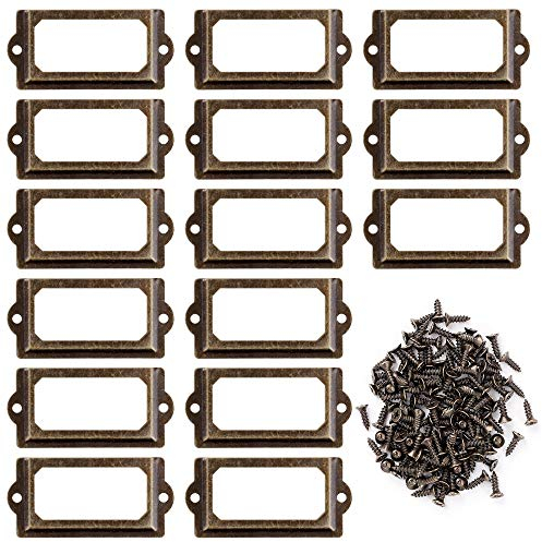 Metall Etikettenhalter, 30 Stück Vintage Etiketten Kartenrahmenhalter mit Schrauben für Büro Bibliothek Bücherregal Regale Schubladenschrank, 70 x 33mm (Bronze)