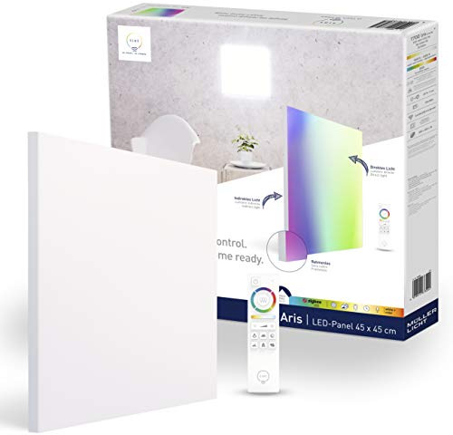 tint Smarte LED-Deckenlampe ARIS – Steuerbar per Alexa oder Fernbedienung – Mit weißem (1800-6500 K) und farbigem Licht RGB – Quadratisches Panel 45 x 45 cm