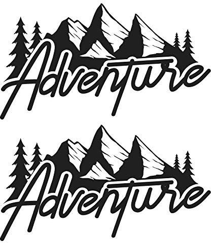 Lot de 2 stickers en vinyle adhésif Adventure 30 x 17 cm pour voiture, moto, camion, camping car, ... (Noir)