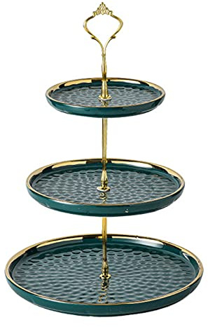 Koomuao Etagere 3 etagen Keramik Obstteller Tortenständer für Cupcake, Käseplatte Cupcake Dessert Ständer, Metallstab Kuchenständer, Party Hochzeit Deko Tortenständer (Grün-A, 3 etagen)
