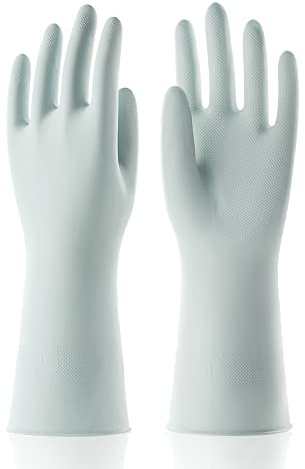 COOLJOB Large Household Rubber Gloves with Cotton Liner & Non-slip Grip, Waterproof Long Lasting Dishwashing Gloves for Kitchen & Bathroom Cleaning, Mint Green, 1 Pair