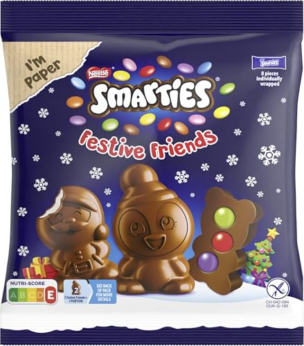 SMARTIES Festive Friends Weihnachtsschokolade, 1er Pack (1 x 65g) | Weihnachtliche Figuren aus Milchschokolade mit bunten SMARTIES Mini Schokolinsen, 8 Figuren pro Packung, einzeln verpackt